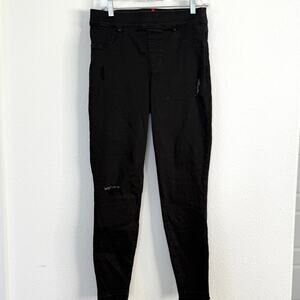 Spanx Distressed Pull On Skinny Pants Black High Rise Ankle Jeggings L Stretch